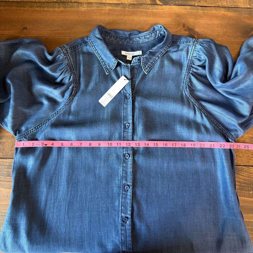 Chicos Dolan Sleeve Tencel Shirt Midi Dress Light Denim Indigo Womens 3.5 US 18 - Picture 10 of 11